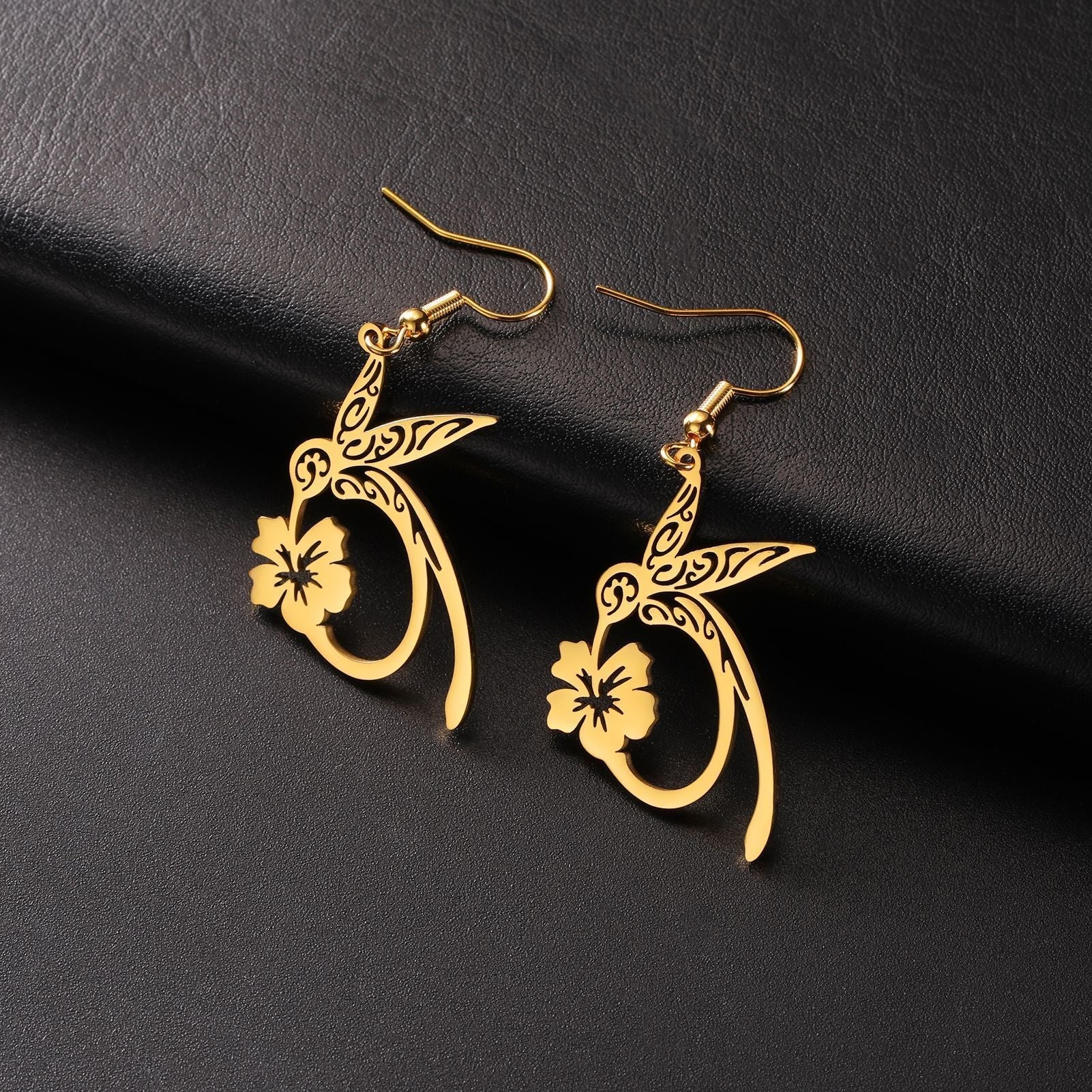 Titanium Steel Earrings Light Luxury High-end Hollow Hummingbird Honey