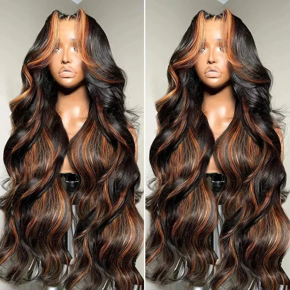 Ombre Highlight Body Wave 13x4 HD Lace Front Human Hair Wig Curly 1B/30 Black Brown Colored 13x6 Lace Frontal Wigs For Women